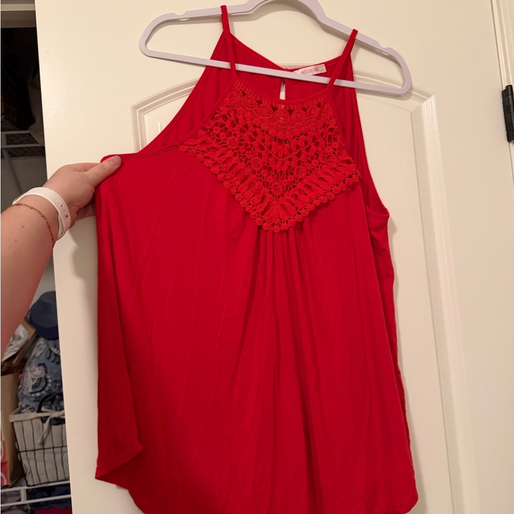Bright Red Crochet-Front Women's Halter Camisole - Picture 2 of 4